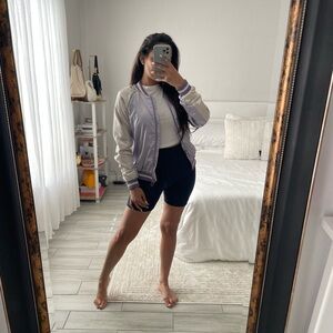 H&M Girls Miami Satin Bomber Jacket | Lavender & Cream | Size 18 | Varsity Style